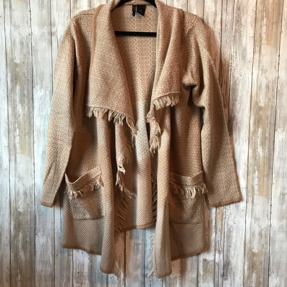 New Directions Tan Fringe Cardigan